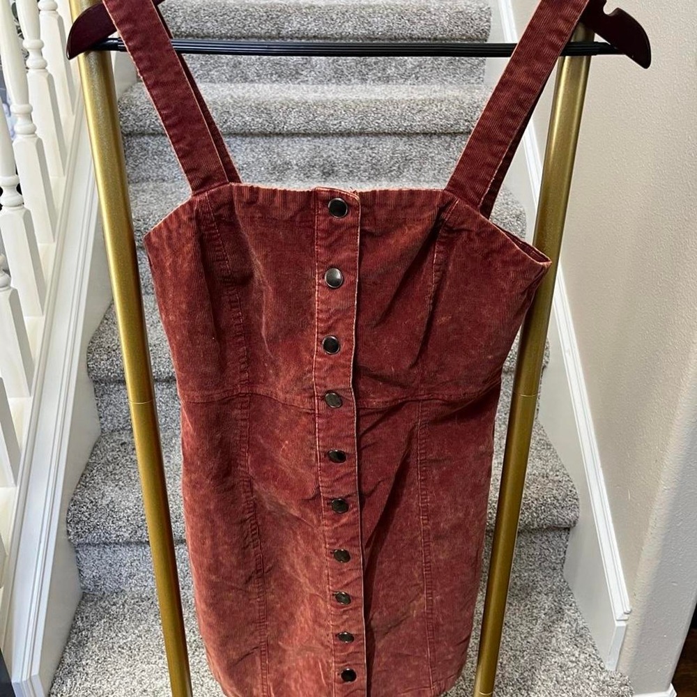 Corduroy jumper mini dress folkart peasant buttons pinafore textured sm